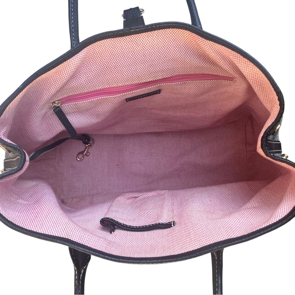 Dooney & Bourke Denim Logo Tote Pink Interior Gold Hardware Preppy Quiet Luxury - Picture 12 of 13